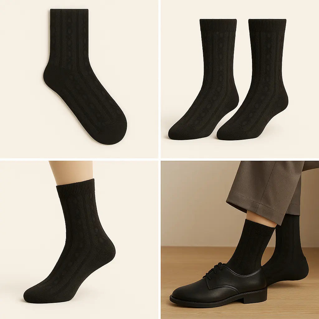 Chaussettes femmes Fleurs noires en coton mi-mollet galerie produit