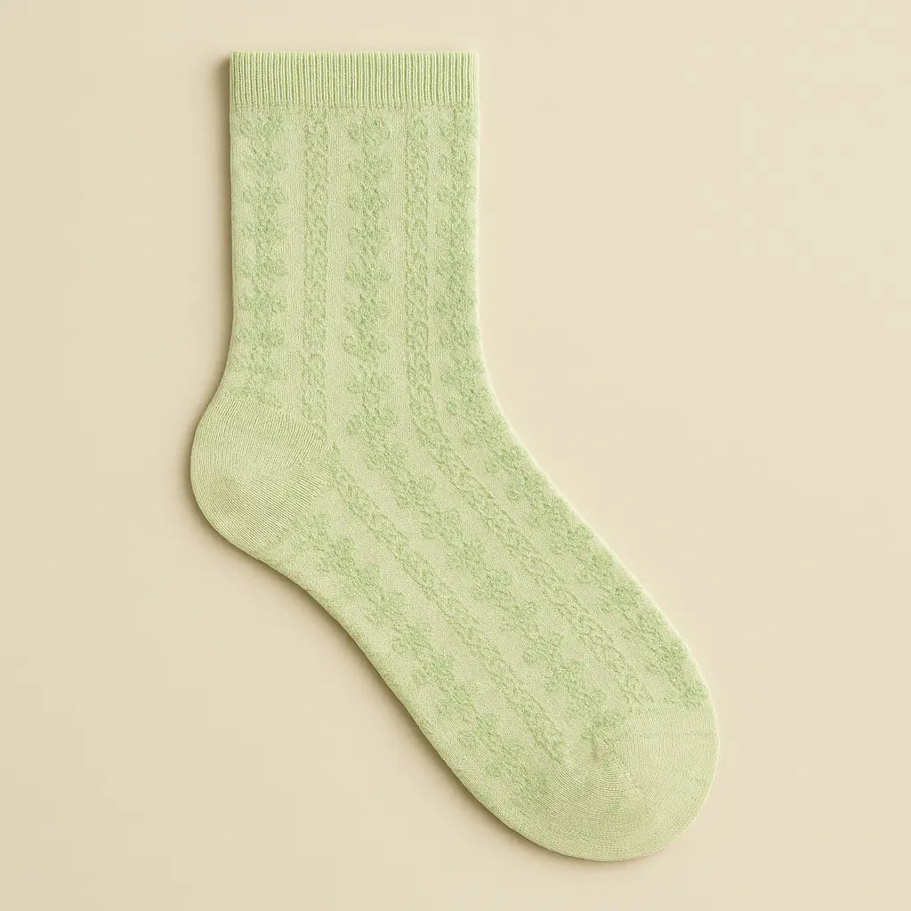 Chaussettes Femme Fleurs Vertes en Coton Mollet vue à plat