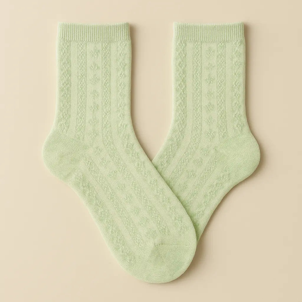 Chaussettes Femme Fleurs Vertes en Coton Mollet paire
