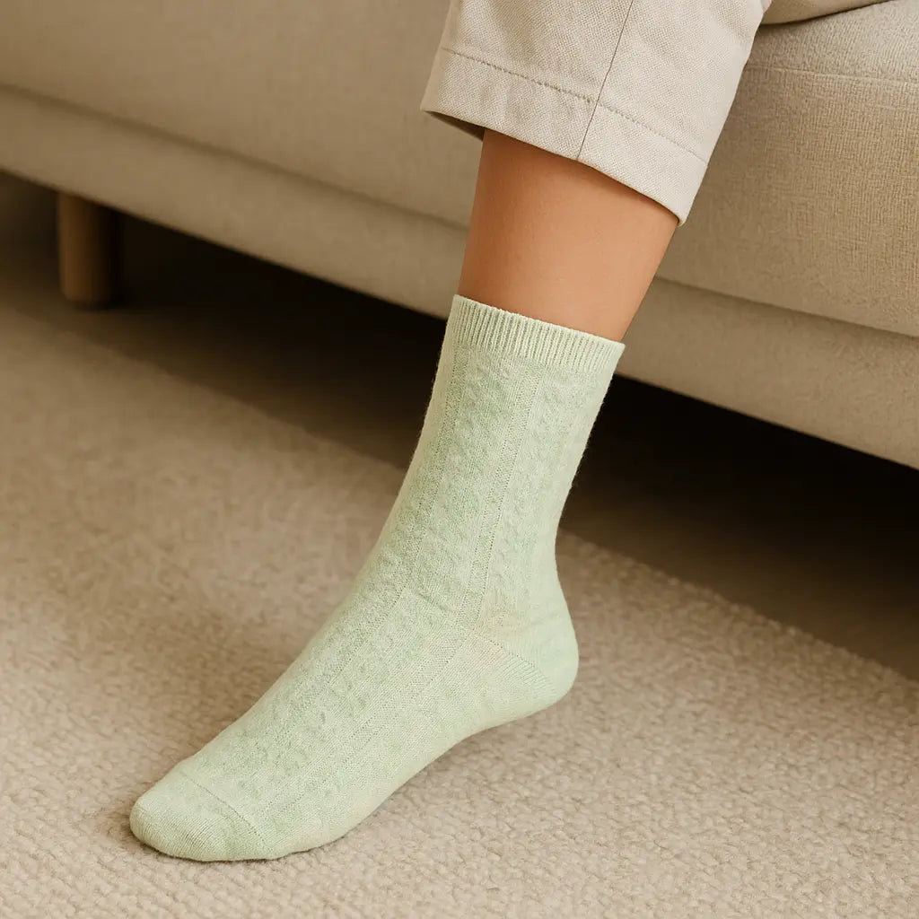Chaussettes Femme Fleurs Vertes en Coton Mollet en situation