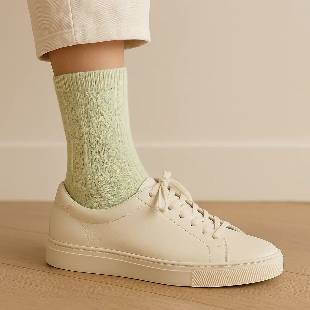 Chaussettes Femme Fleurs Vertes en Coton Mollet avec chaussures
