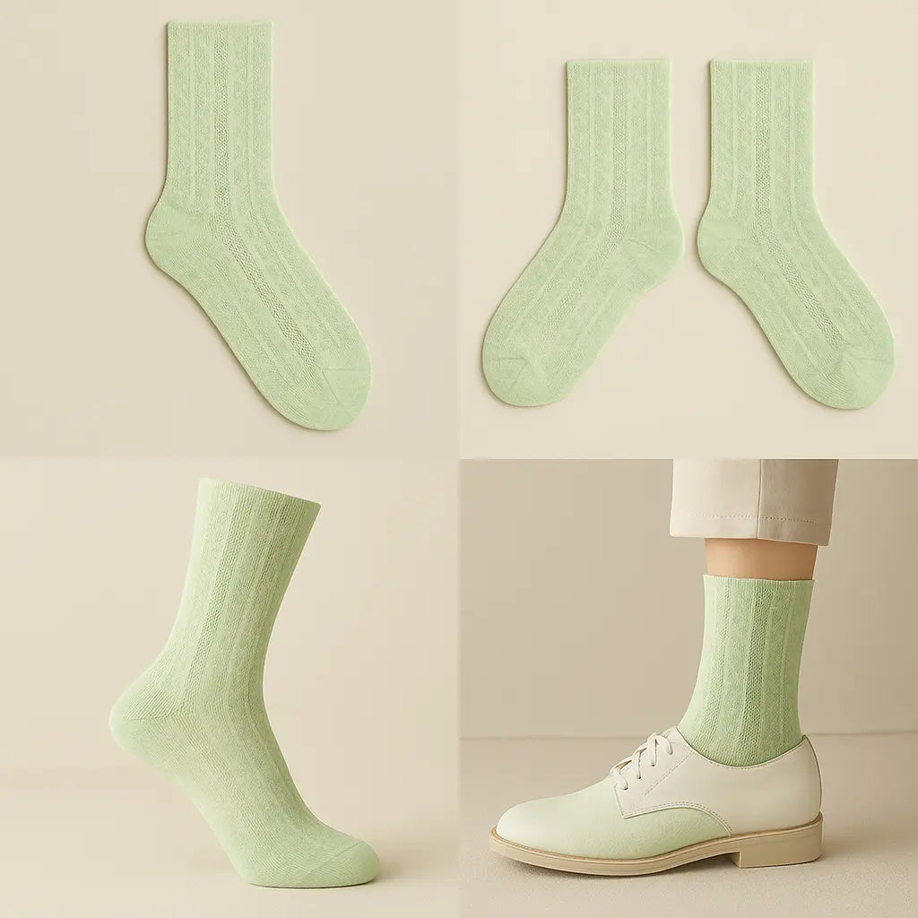 Chaussettes Femme Fleurs Vertes en Coton Mollet galerie produit