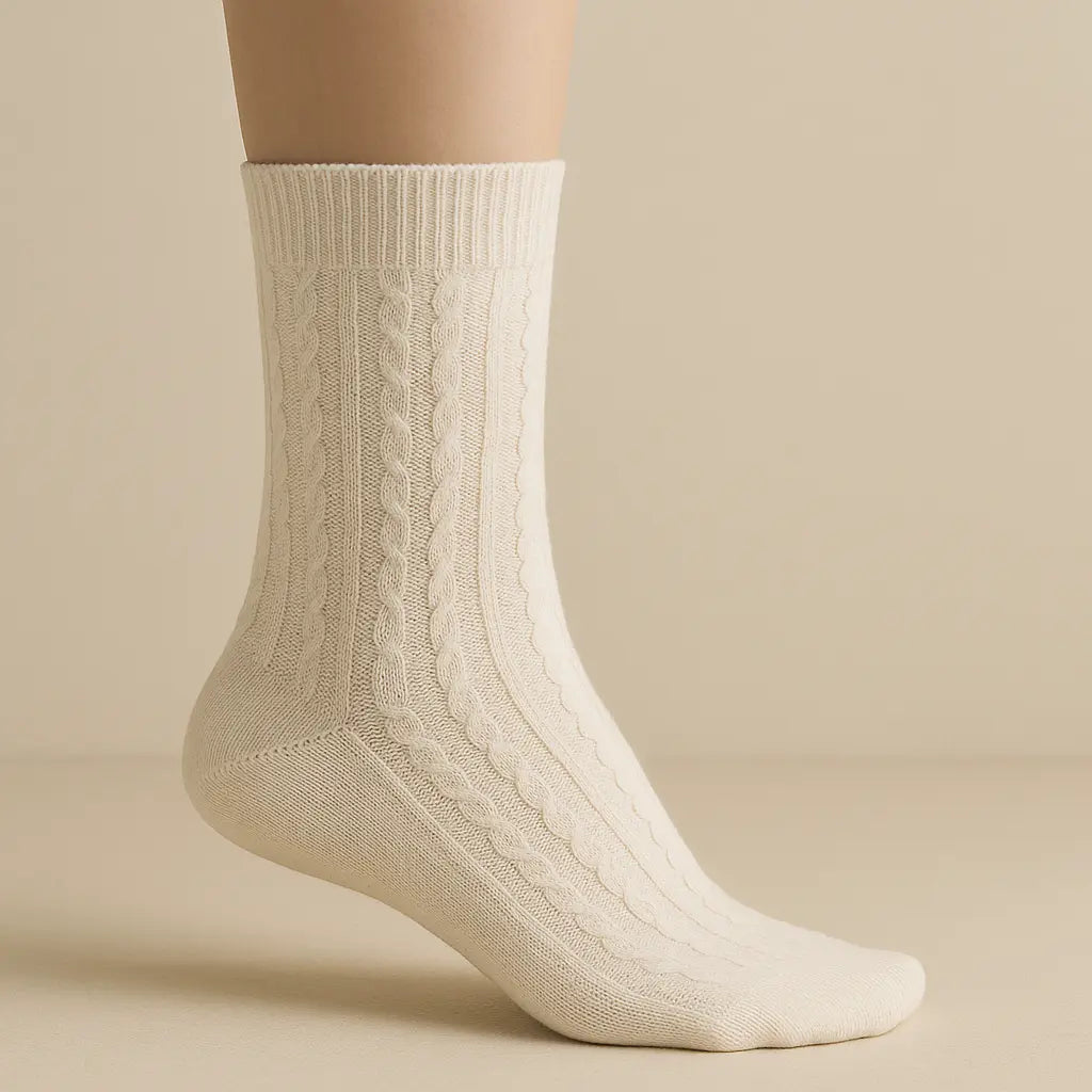Chaussettes femmes Maille mollet coton avoine sur pied mannequin