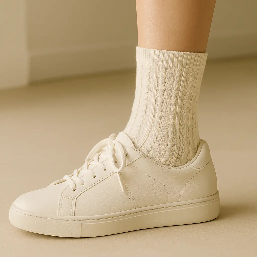 Chaussettes femmes Maille mollet coton avoine avec chaussures