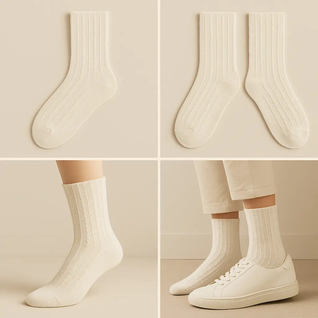 Chaussettes femmes Maille mollet coton avoine galerie produit