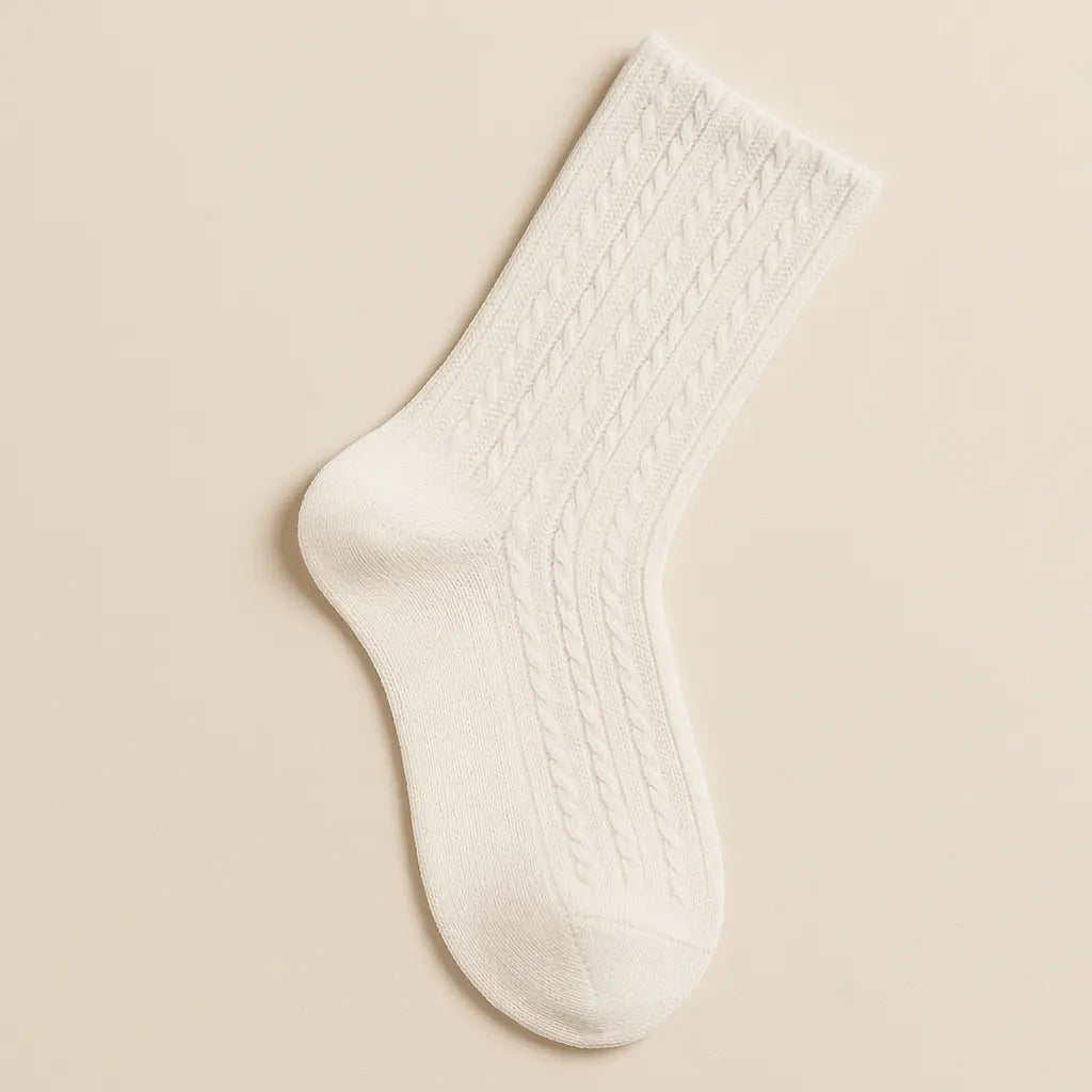 Chaussettes femmes maille coton blanc mi-mollet vue à plat
