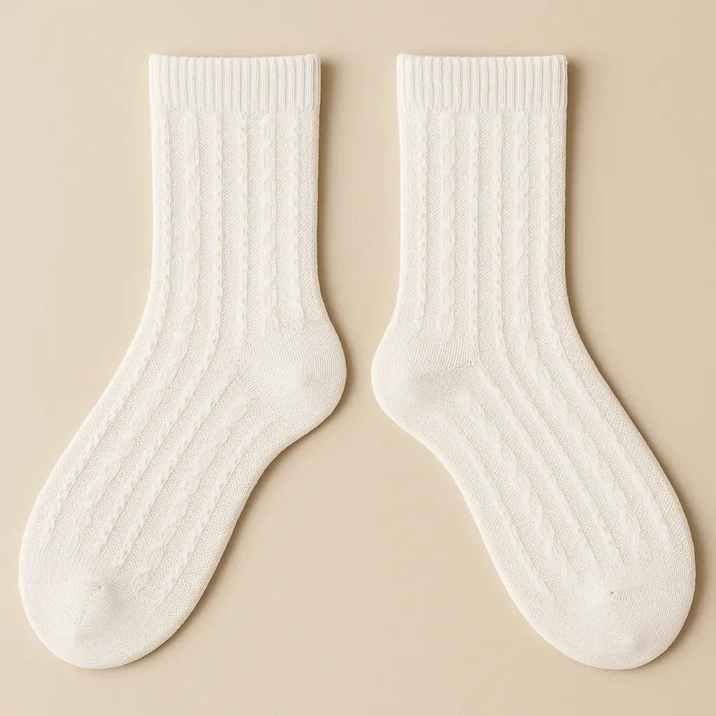 Chaussettes femmes maille coton blanc mi-mollet paire