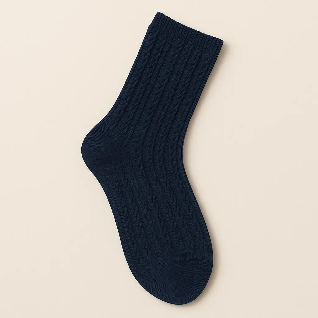 Chaussettes femmes Maille mollet coton bleu marine vue à plat