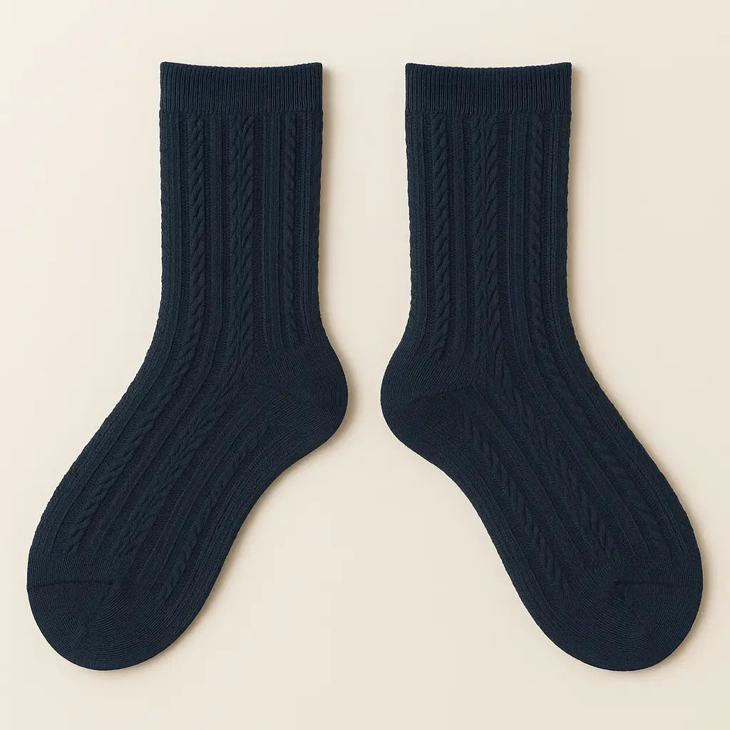 Chaussettes femmes Maille mollet coton bleu marine paire