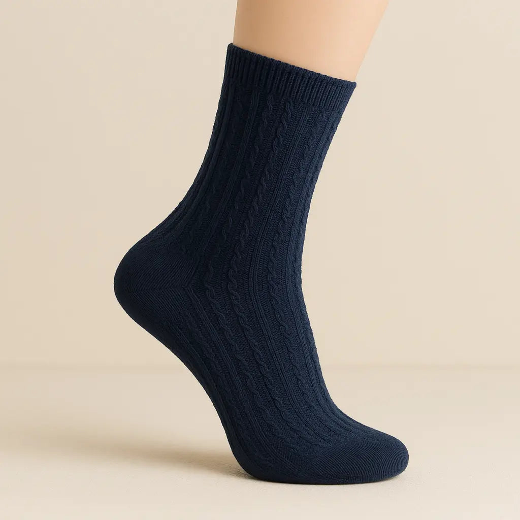 Chaussettes femmes Maille mollet coton bleu marine sur pied mannequin