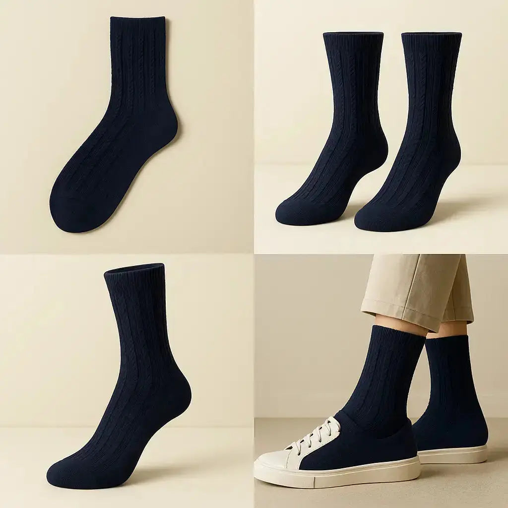 Chaussettes femmes Maille mollet coton bleu marine galerie produit
