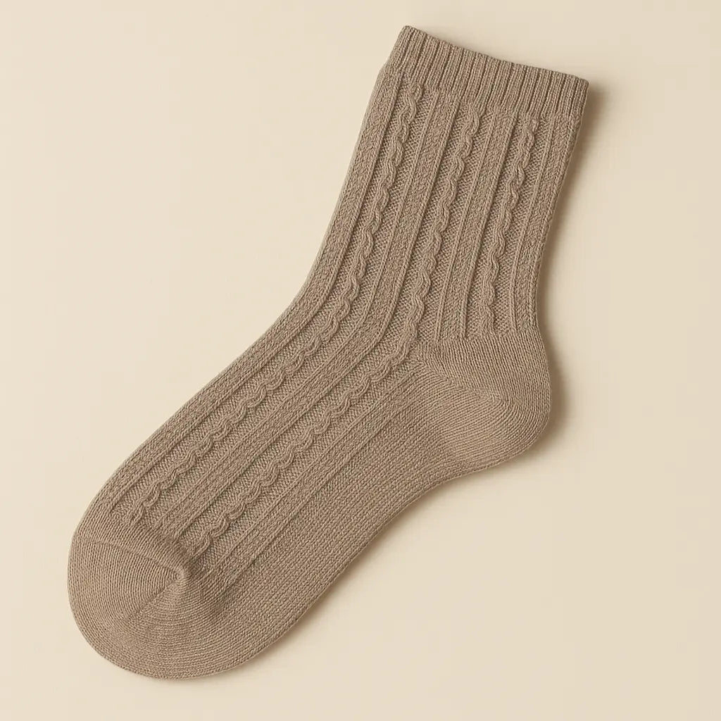 Chaussettes Femmes Maille Mollet Coton Brun Cendré vue à plat