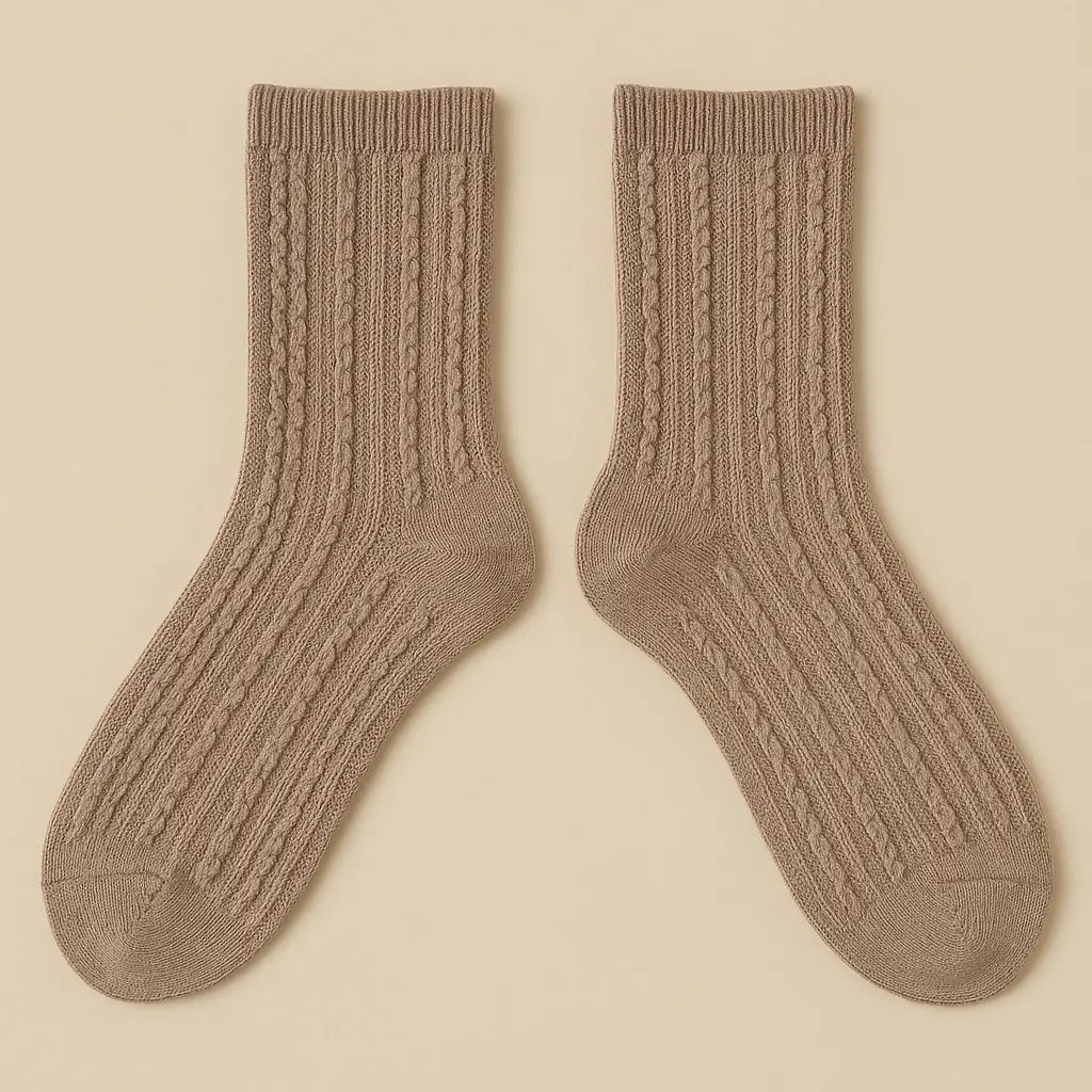 Chaussettes Femmes Maille Mollet Coton Brun Cendré paire