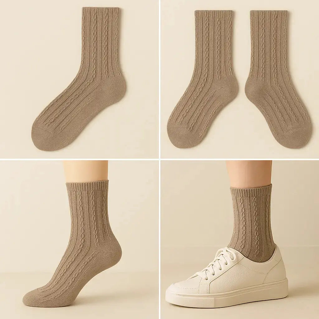 Chaussettes Femmes Maille Mollet Coton Brun Cendré galerie produit