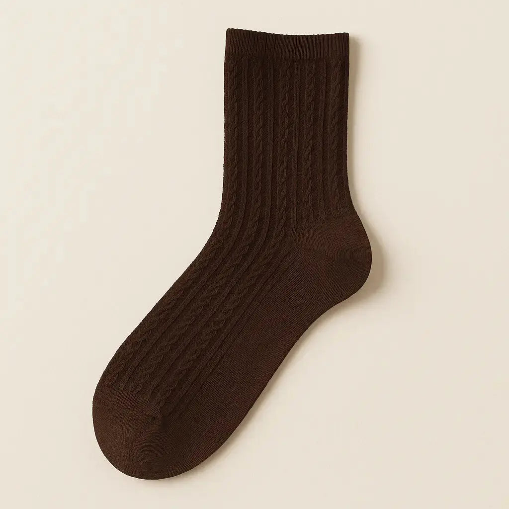 Chaussettes femmes Maille marron mi-mollet en coton vue à plat