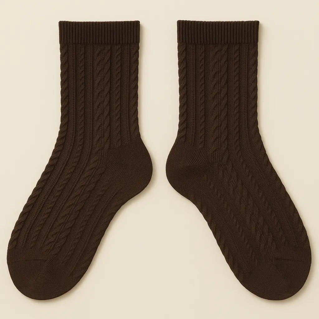 Chaussettes femmes Maille marron mi-mollet en coton paire