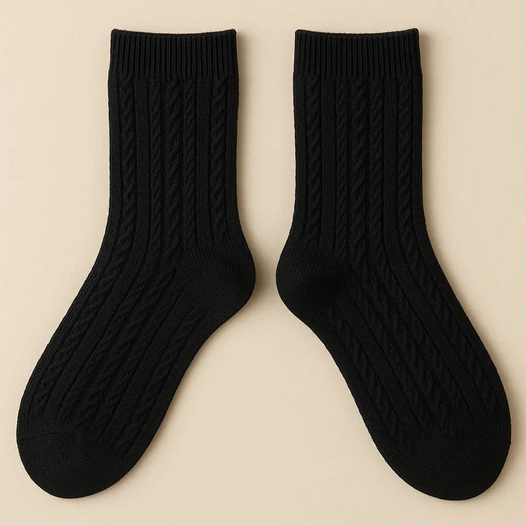 Chaussettes femmes Maille mollet coton noir paire