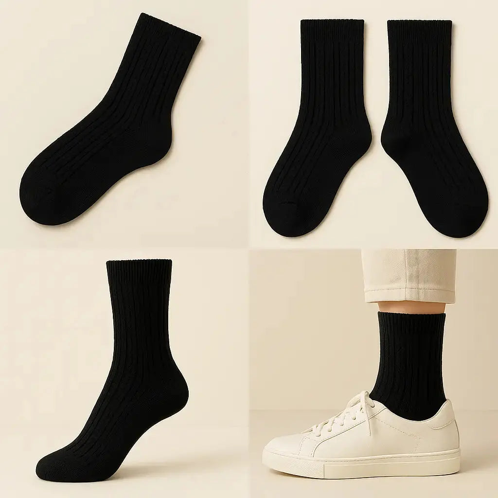 Chaussettes femmes Maille mollet coton noir galerie produit