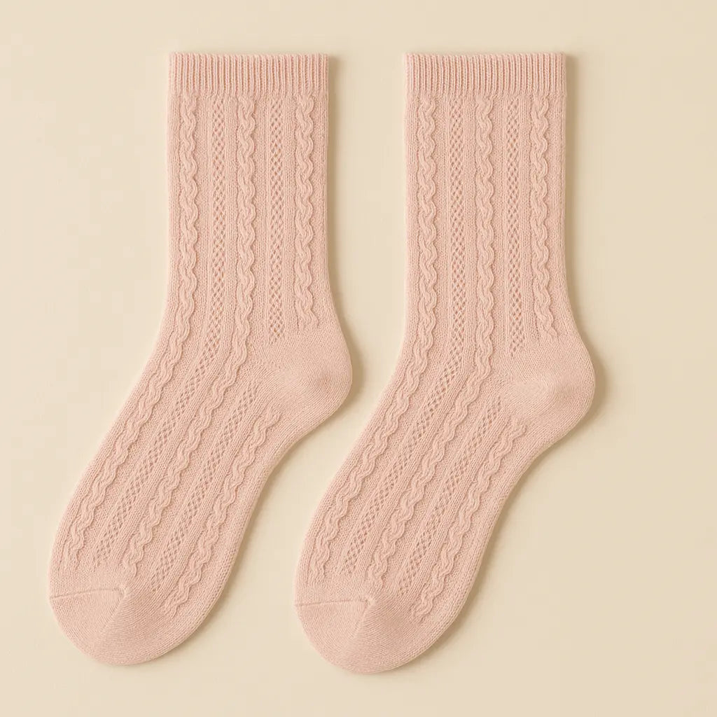 Chaussettes femmes Maille rose mi-mollet en coton paire