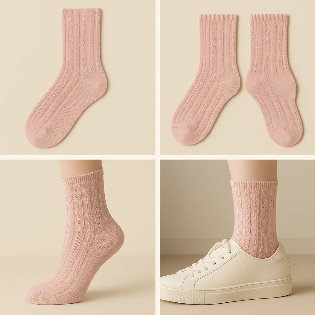 Chaussettes femmes Maille rose mi-mollet en coton galerie produit