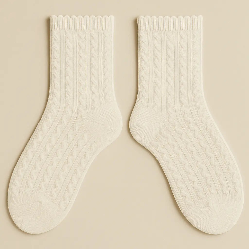 Chaussettes femmes Maille mollet coton blanc crème paire