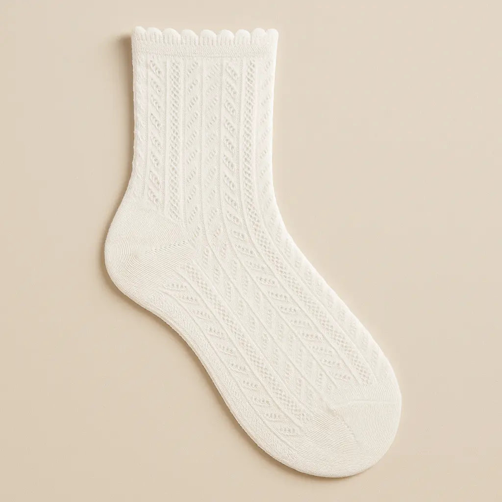 Chaussettes femme Maille mollet en coton blanc vue à plat