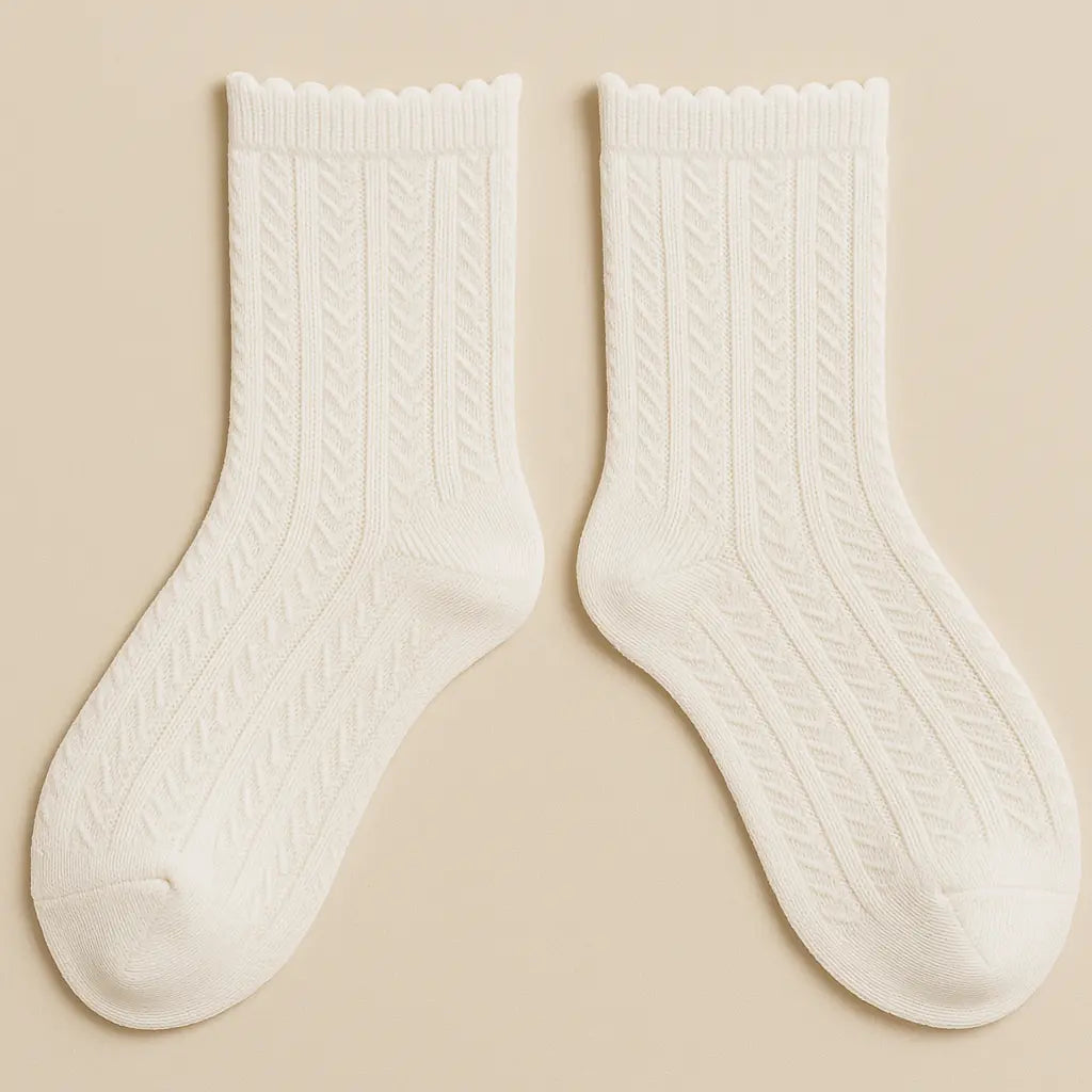 Chaussettes femme Maille mollet en coton blanc paire