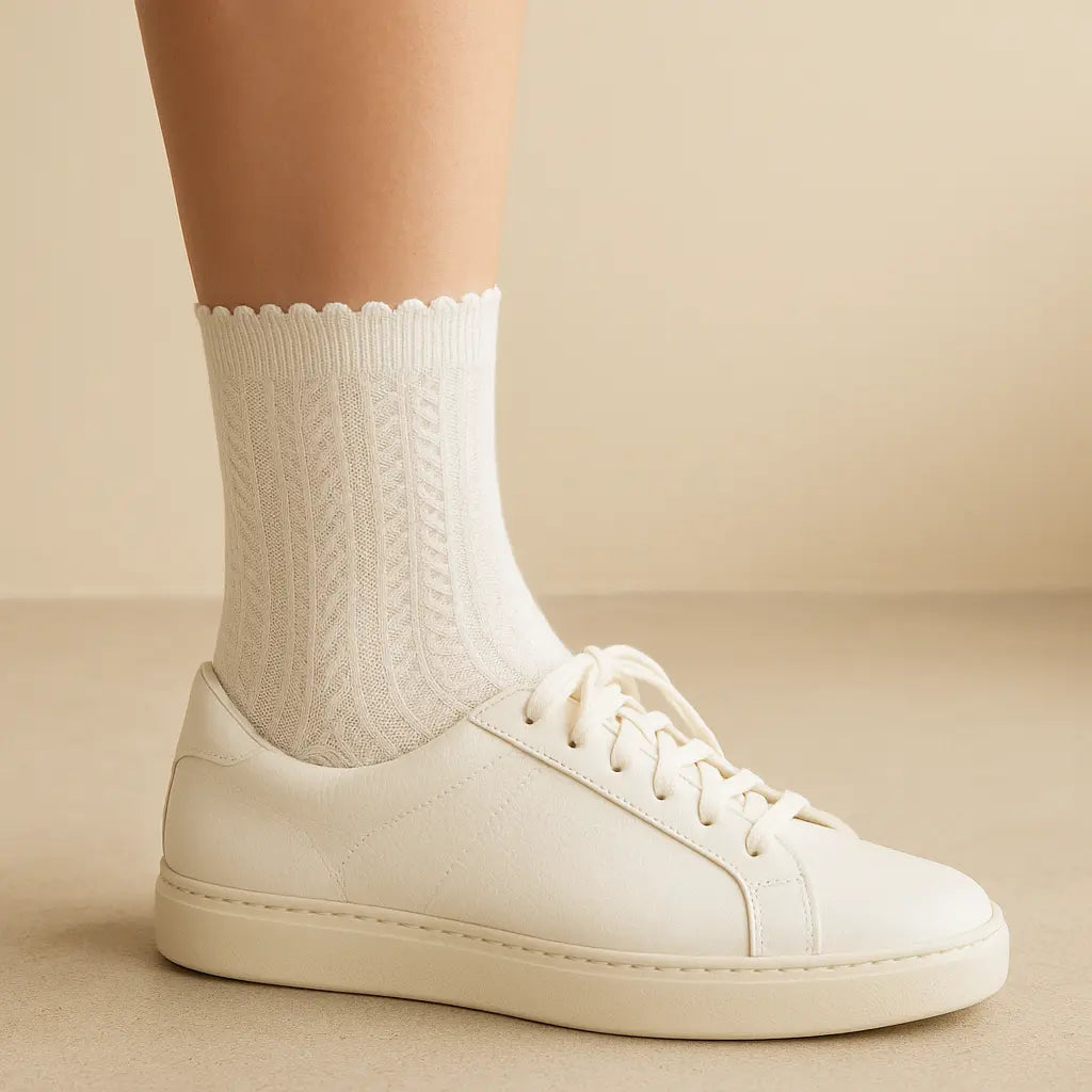 Chaussettes femme Maille mollet en coton blanc avec chaussures