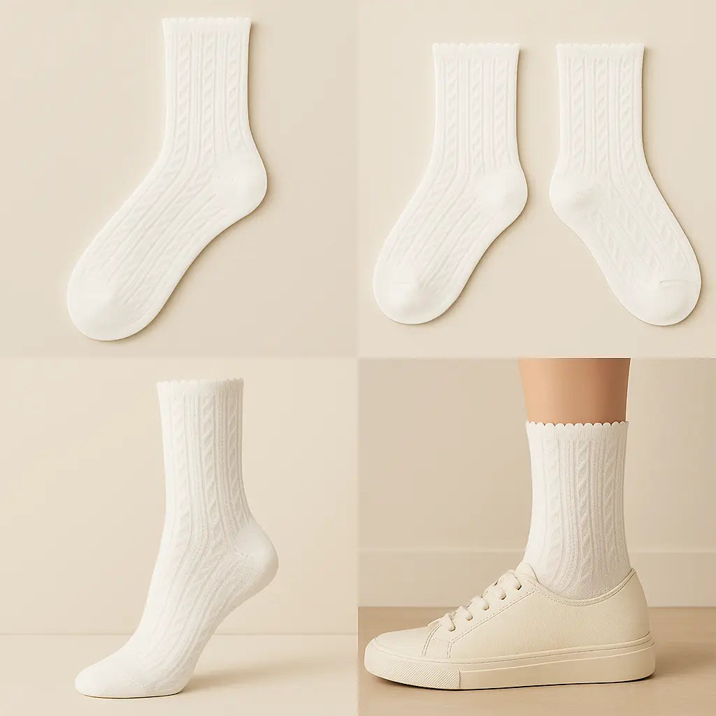 Chaussettes femme Maille mollet en coton blanc galerie produit