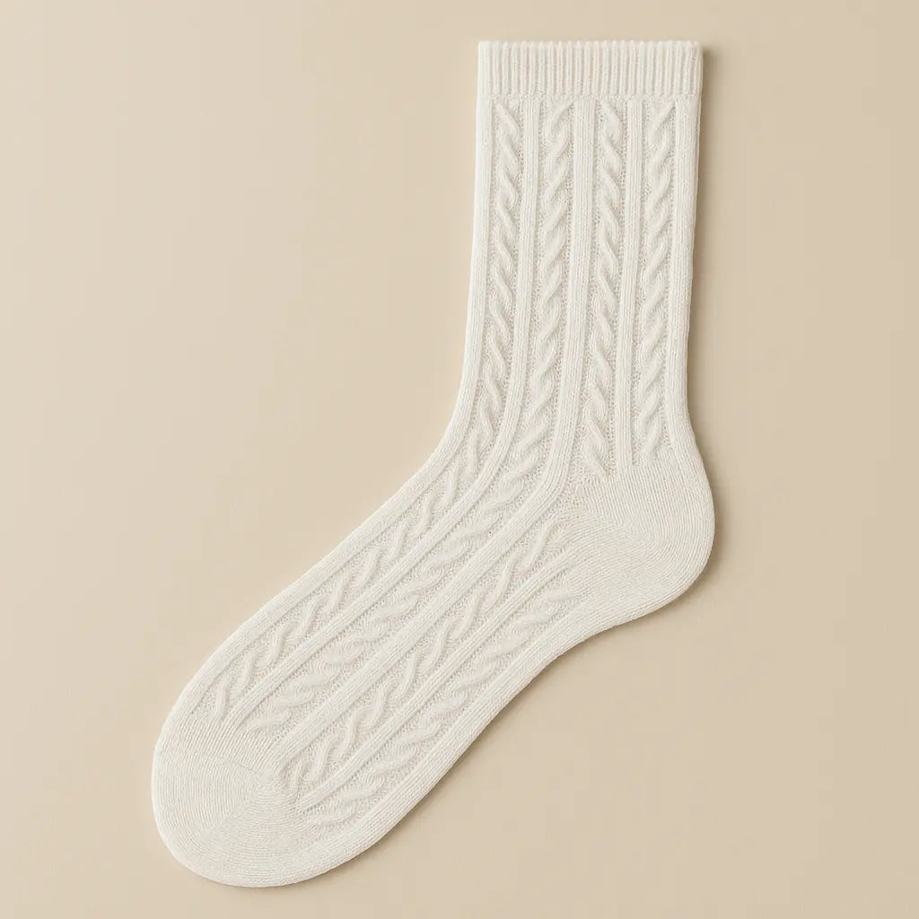 Chaussettes femmes Maille mollet coton gris clair vue à plat