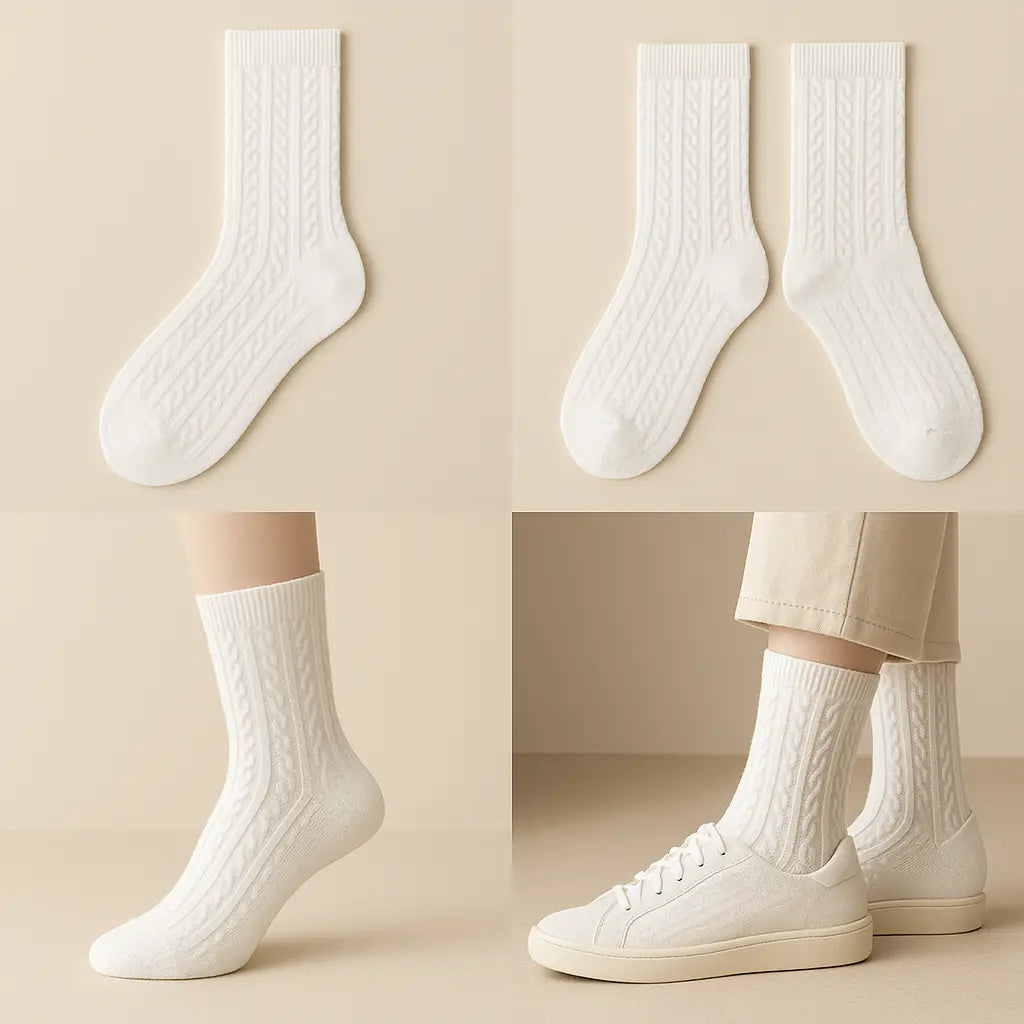 Chaussettes femmes Maille mollet coton gris clair galerie produit