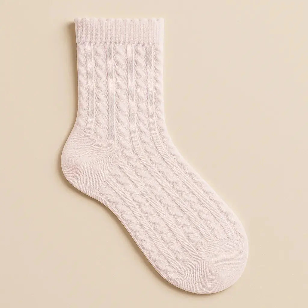 Chaussettes femmes Maille mollet coton rose clair vue à plat