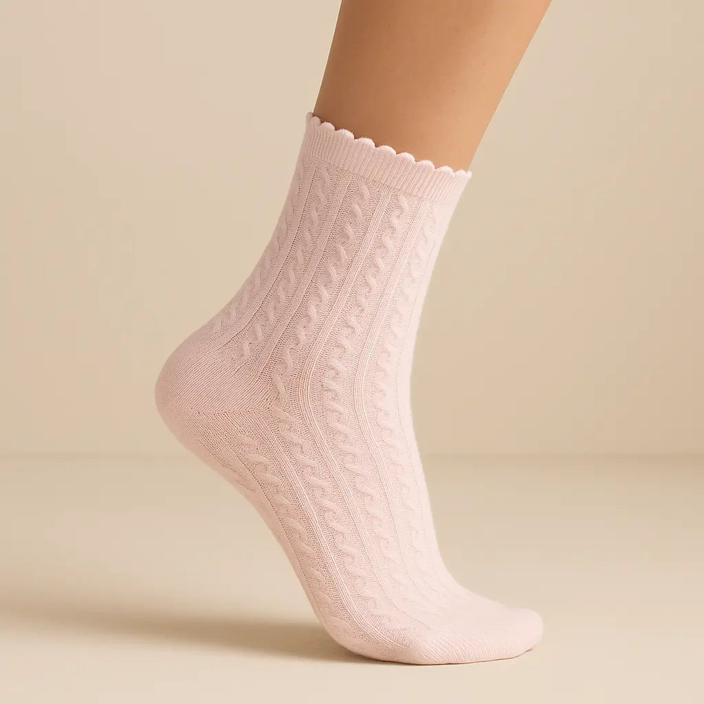 Chaussettes femmes Maille mollet coton rose clair sur pied mannequin