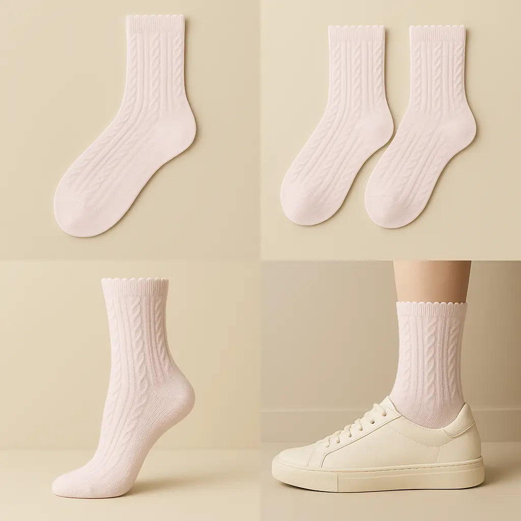 Chaussettes femmes Maille mollet coton rose clair galerie produit