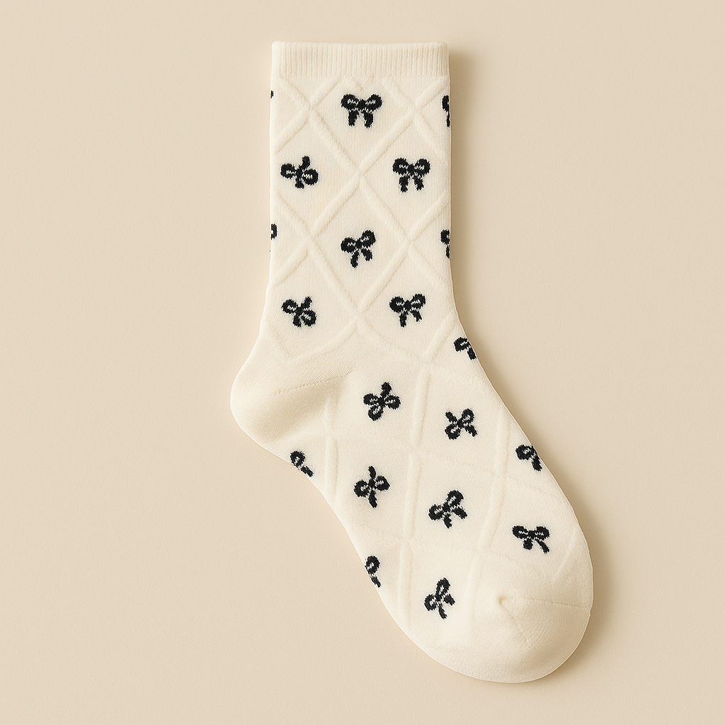 Chaussettes femme Noeuds en coton blanc mi-mollet vue à plat
