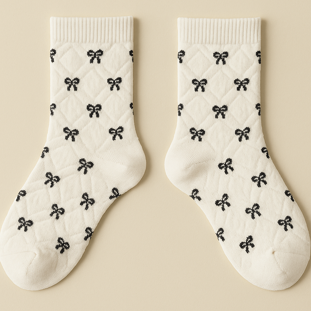 Chaussettes femme Noeuds en coton blanc mi-mollet paire