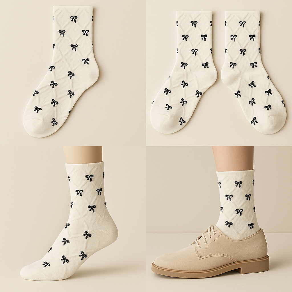 Chaussettes femme Noeuds en coton blanc mi-mollet galerie produit