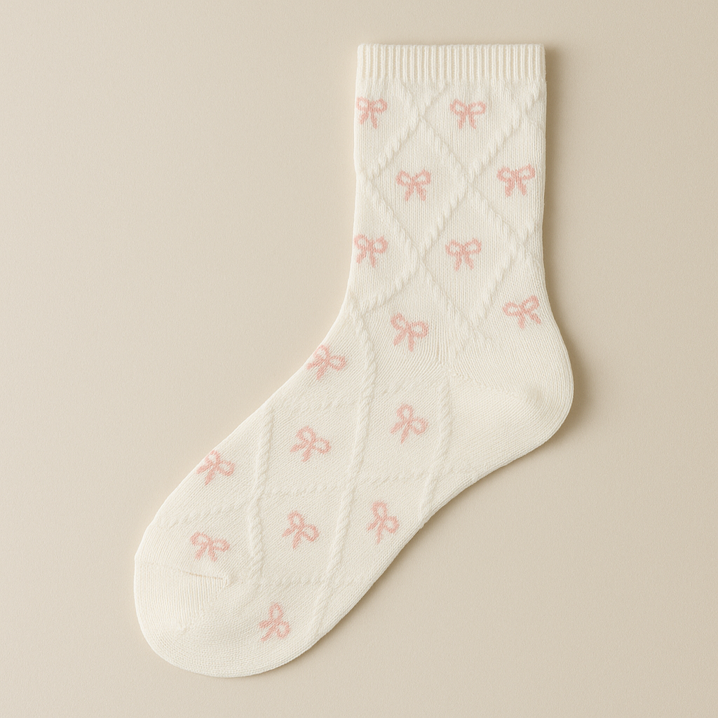 Chaussettes femmes Noeuds mi-mollet en coton blanc vue à plat