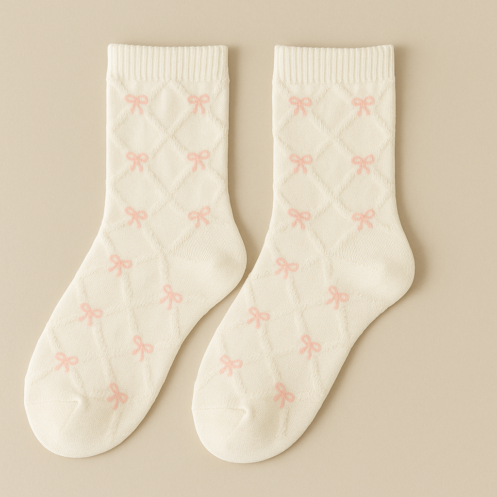 Chaussettes femmes Noeuds mi-mollet en coton blanc paire