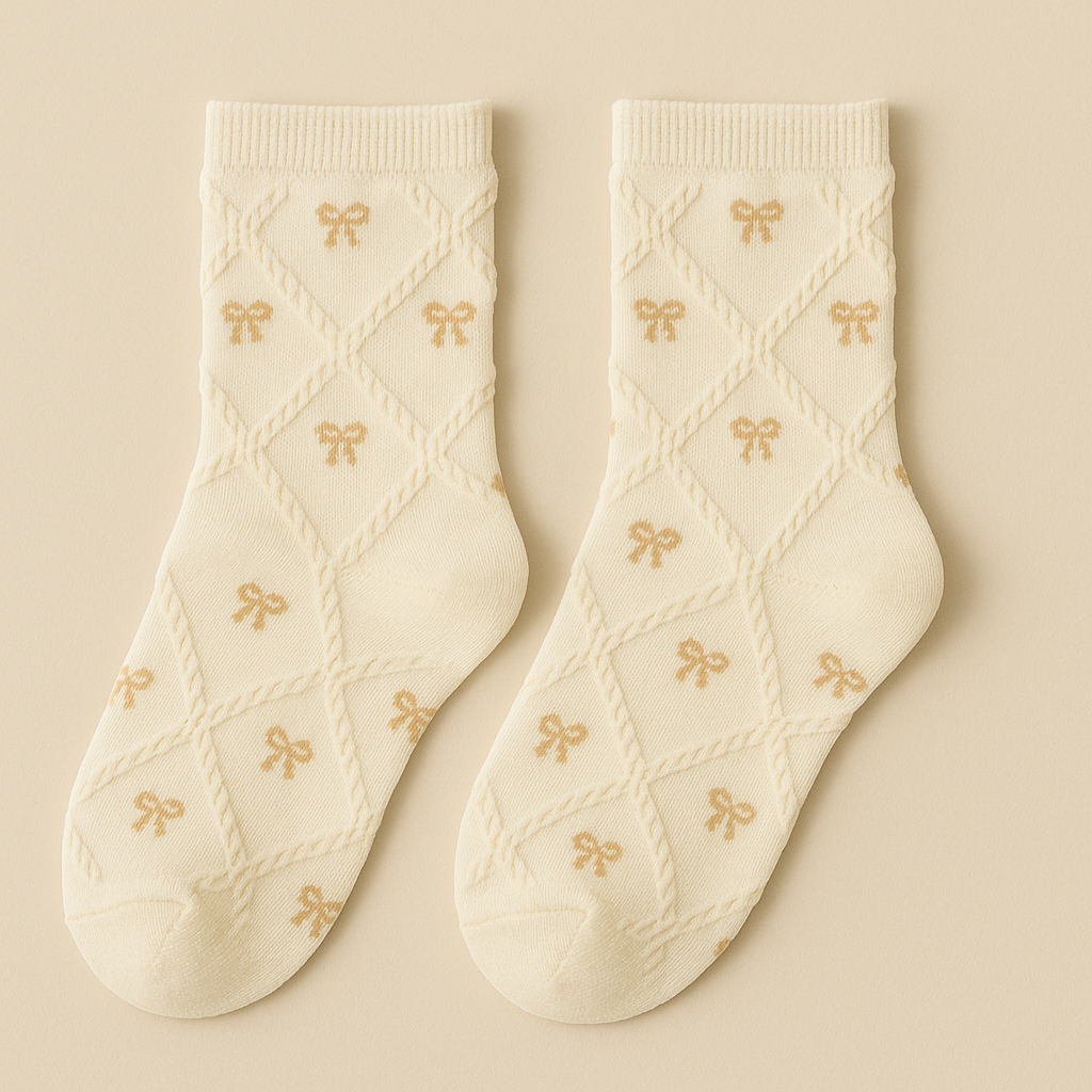 Chaussettes femme Noeuds jaune en coton mi-mollet paire
