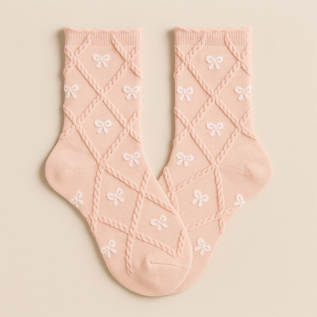 Chaussettes femmes Noeuds en coton rose mi-mollet paire