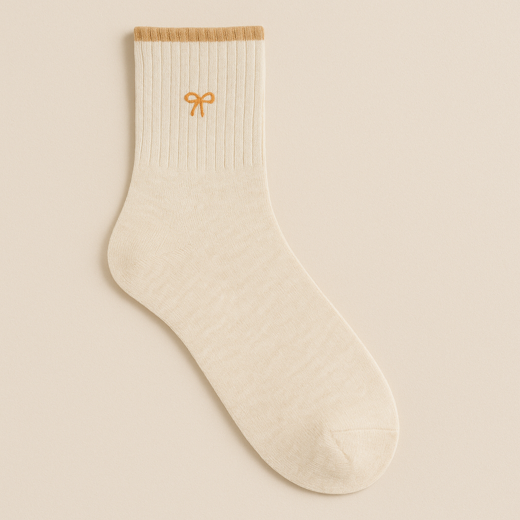 Chaussettes femme Noeuds mollet coton beige vue à plat
