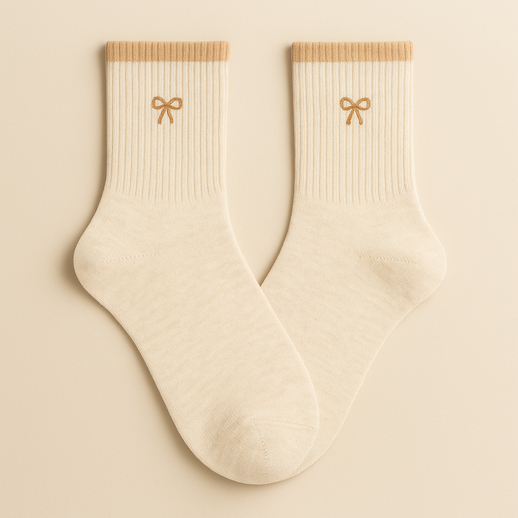 Chaussettes femme Noeuds mollet coton beige paire