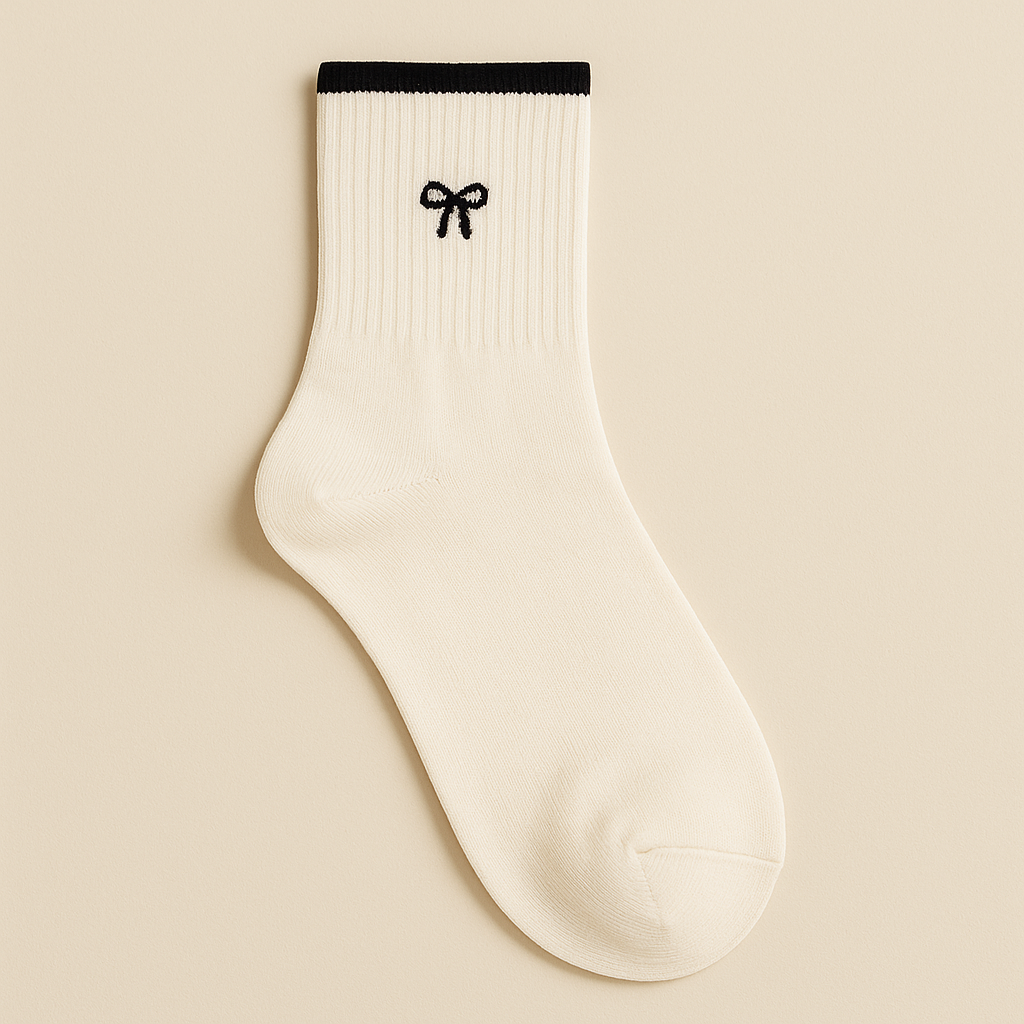 Chaussettes femmes Noeuds mollet en coton blanc vue à plat