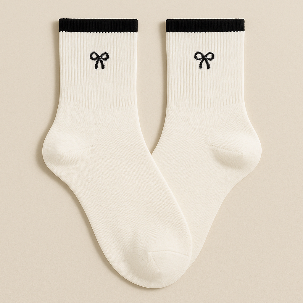Chaussettes femmes Noeuds mollet en coton blanc paire