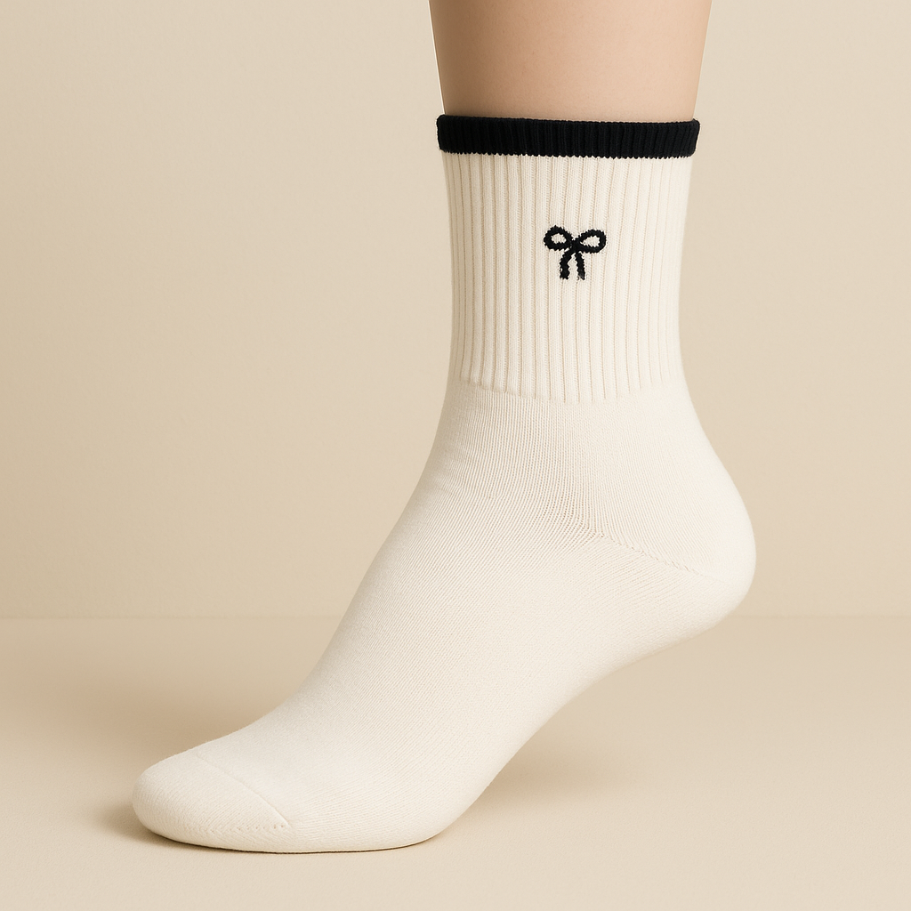 Chaussettes femmes Noeuds mollet en coton blanc sur pied mannequin