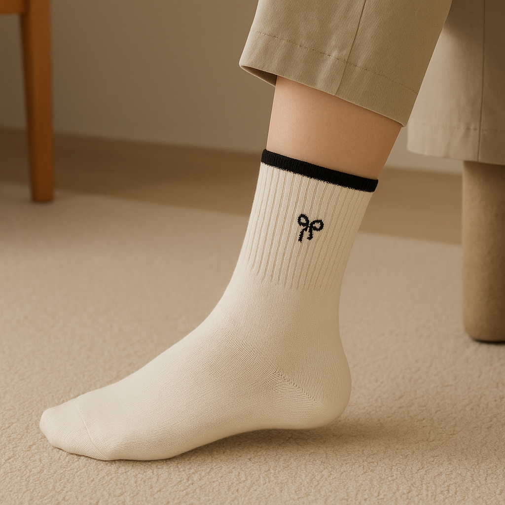 Chaussettes femmes Noeuds mollet en coton blanc en situation