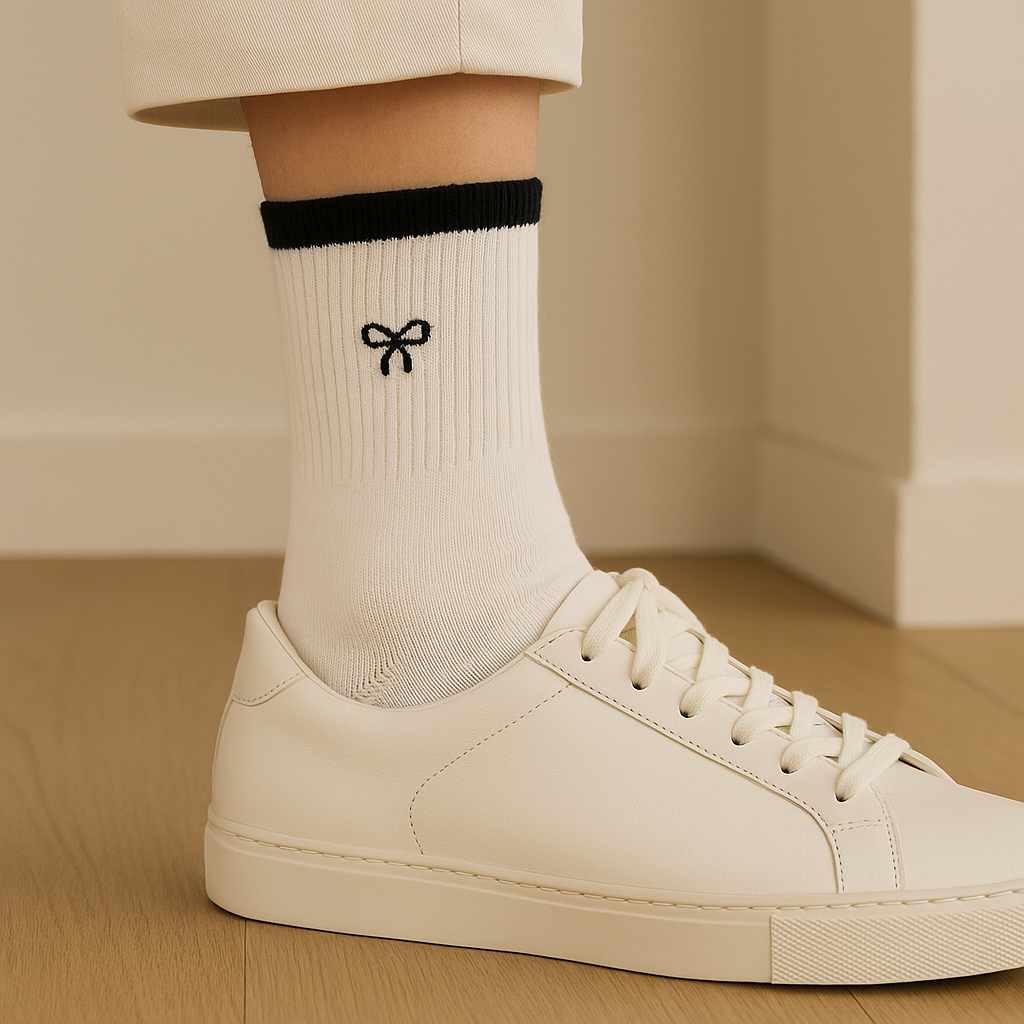Chaussettes femmes Noeuds mollet en coton blanc avec chaussures