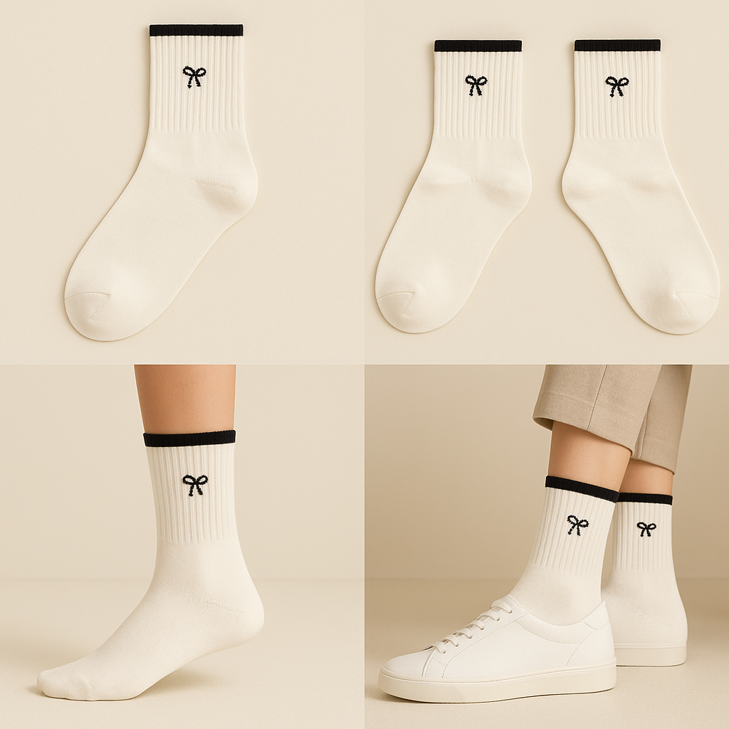 Chaussettes femmes Noeuds mollet en coton blanc galerie produit