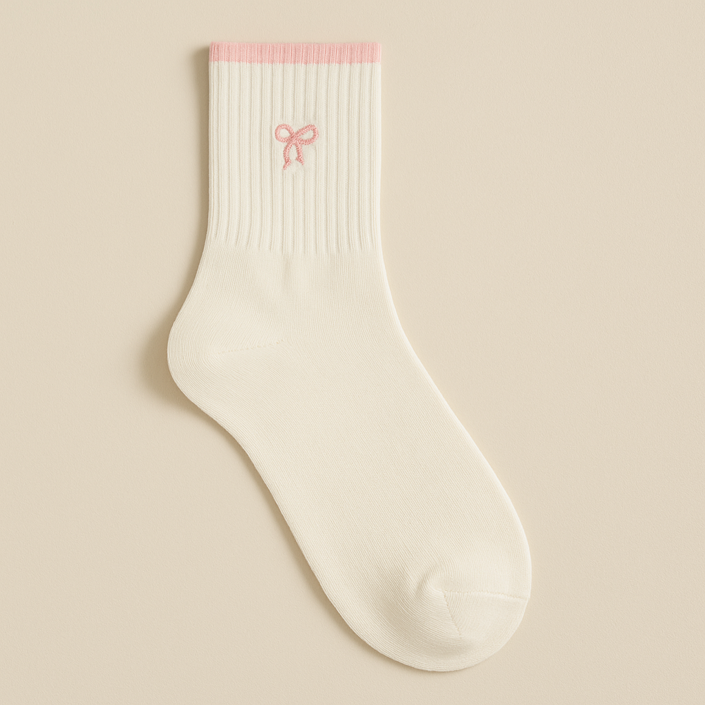 Chaussettes femmes Noeuds mollet coton blanc vue à plat